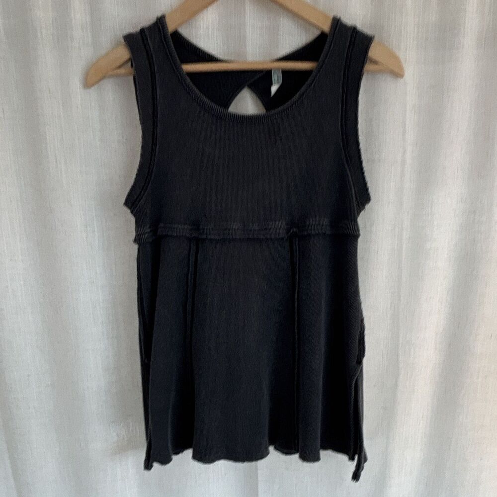 Free People Dark Gray Knit Sleeveless Keyhole Tank Top Women’s Size S Regular